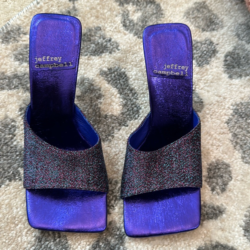 Jeffrey Campbell metallic square toe heel